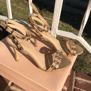 Bcbg gold studded heels NWT